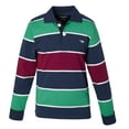 thumbnail image 1 of Boys Cotton Striped Long Sleeve Polo Rugby Shirt - Burgundy/Green/Navy - Size 10, 1 of 3