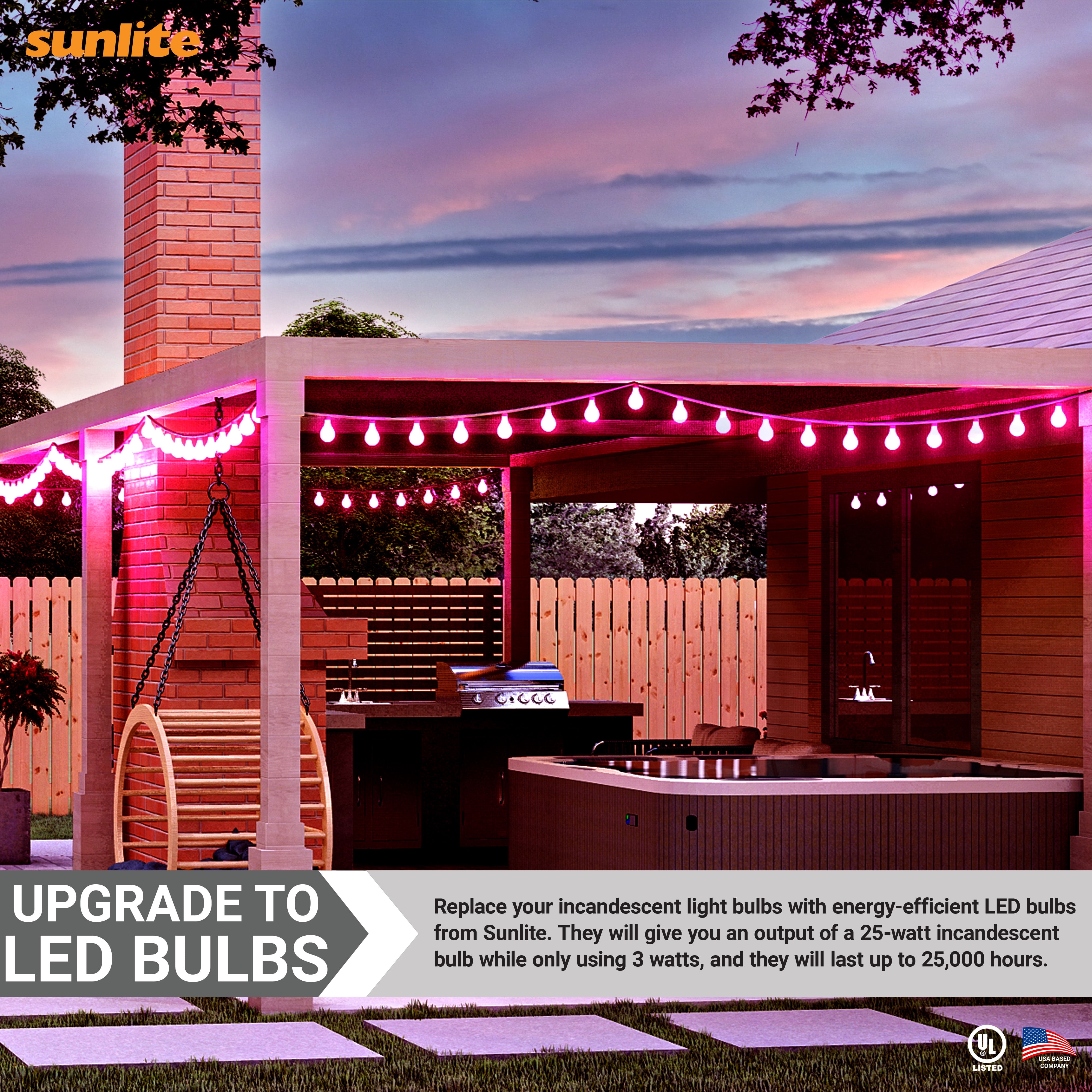 Sunlite LED A19 Colored Light Bulb, 3 Watts (25w Equivalent), E26 Medium Base, Non-Dimmable, UL Listed, Party Decoration, Holiday Lighting, Pink, 6 Pack
