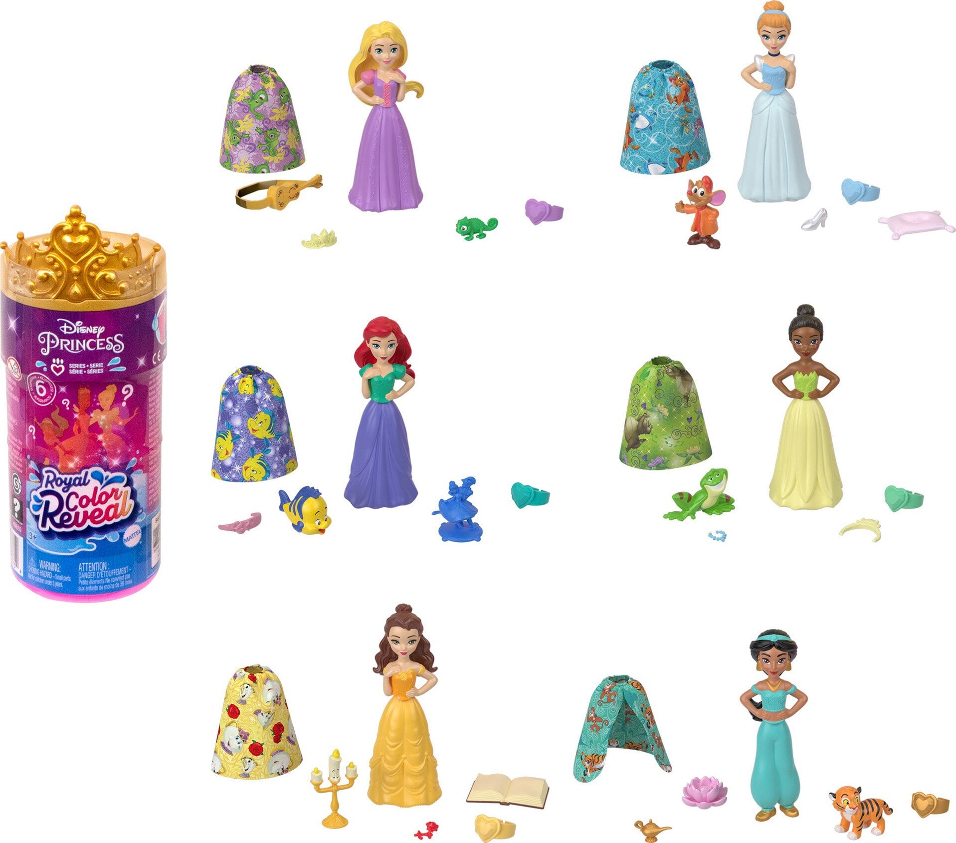 Disney Princess Royal Color Reveal Surprise Small Doll with Character Figure and Accessories (Dolls May Vary)