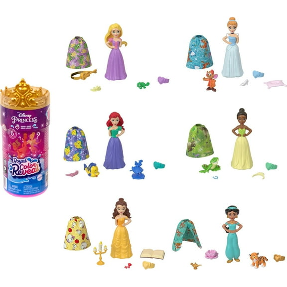 Disney Princess Royal Color Reveal Surprise Small Doll with Character Figure and Accessories (Dolls May Vary)