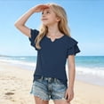 thumbnail image 2 of HAiming Girls Tops Ruffle Short Sleeve Tiered Tee Solid Color Loose Casual Trendy T Shirts Summer Beach Vacation Workout Kids Tops, 2 of 7