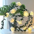 thumbnail image 4 of KEINXS Rose String Light with Green Leaves, 3M/9.81ft 20LED Warm White Rattan Flowers Fairy Lights, Battery Powered Decorative Lights for Birthday Party Wedding Festival, 4 of 5