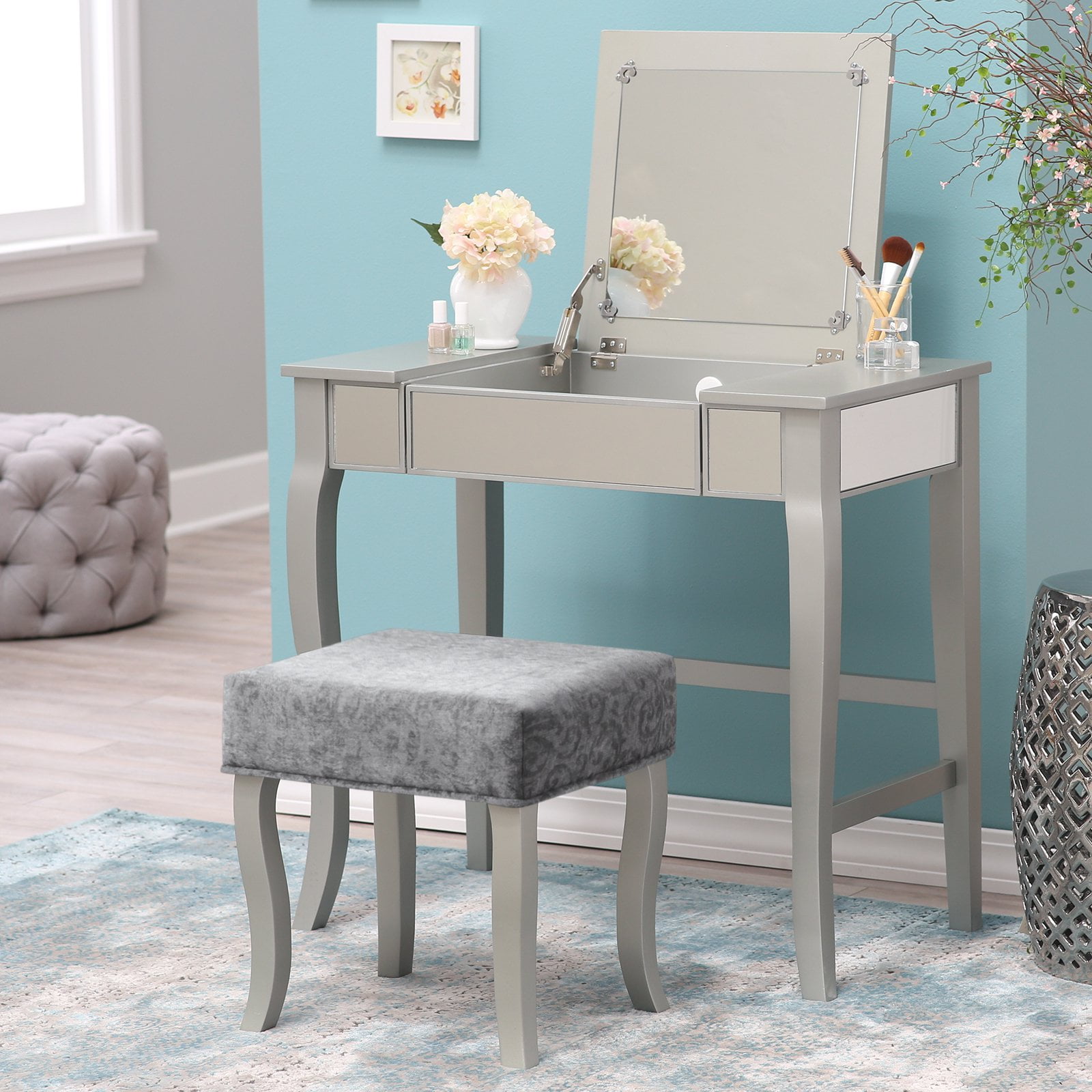 Linon Harper Mirrored Vanity Set 44 Silver Or Gold Com