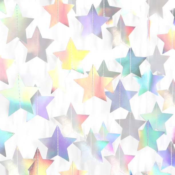 Guirnalda Navideña Iridiscente Disco-Holográfica Para Decoración De Fiestas, Serpentinas De Estrellas Centelleantes De 62 Pies, Pancarta Colgante Para Boda, Cumpleaños, Despedida De Soltera, Despedida