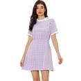 thumbnail image 1 of Vestido de manga corta vintage Allegra K con panel de contraste y cuello con volantes Morado L, 1 of 5