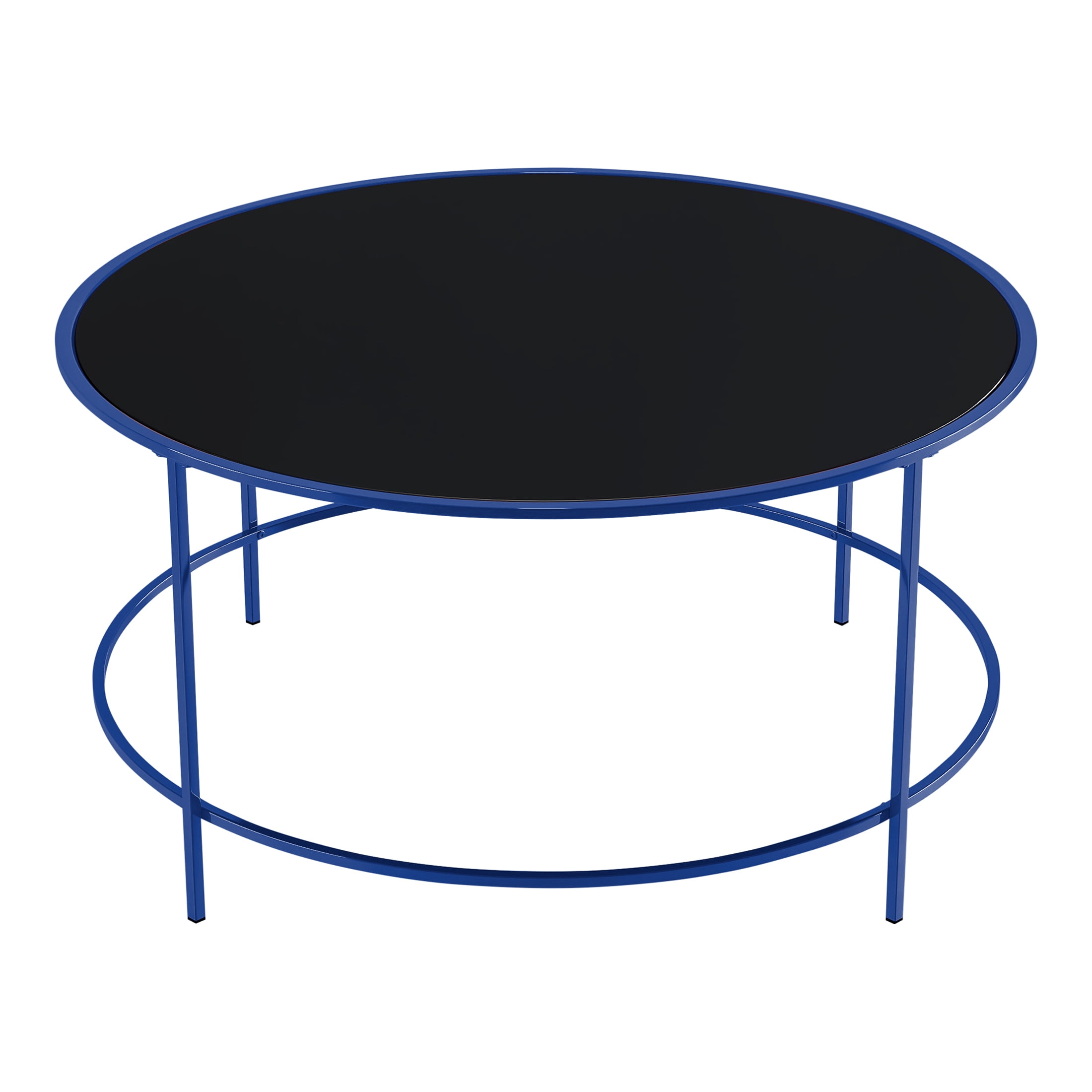 Furniture of America Drumm Contemporary Round Glass Top Coffee Table, Blue