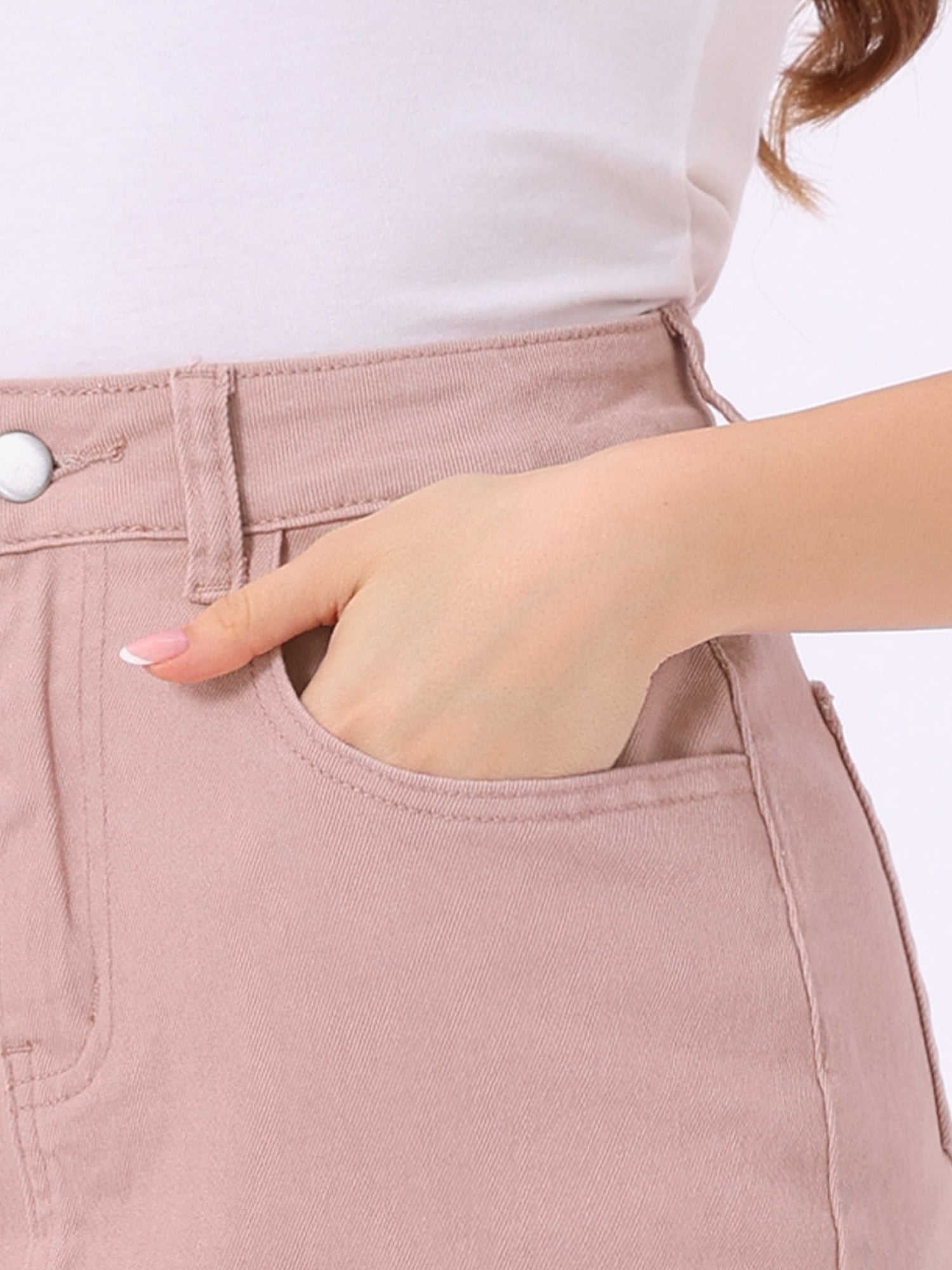 DARING DIVA Women's Zipped and Button Denim Split Back Pockets Midi Jean Skirts XL Pink