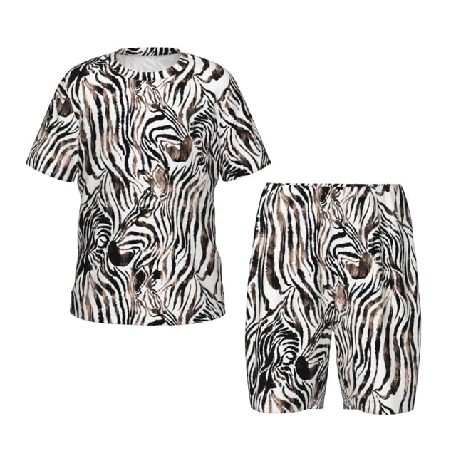 Balery Leopard And Zebra Conjunto de Pijama Infantil de Manga Corta con Estampado – Ropa de Dormir de Algodón Suave-Small