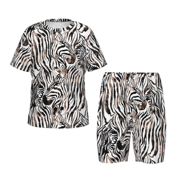 Balery Leopard And Zebra Conjunto de Pijama Infantil de Manga Corta con Estampado – Ropa de Dormir de Algodón Suave-Large