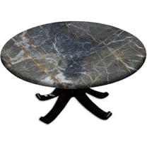 Round Elastic Edge Fitted Table Cover, Charcoal Grey Marble Polyester Washable Table Cloth, for Indoor Holiday Family Banquet and Outdoor Patio Use, Fit for 52" Table