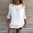thumbnail image 2 of Loopsun Womens Summer Tops Plus Size, T Shirts for Women, Women's Round Neck Short Sleeve Solid Casual T Shirt Top White, XL, 2 of 5
