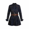 thumbnail image 4 of Women Vintage Plaid Mini Shirt Dresses Elegant Pleated Long Sleeve Button Down Dresses Collared A-Line Flowy Babydoll Dress, 4 of 6