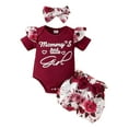 thumbnail image 3 of Baby Girl Summer Outfits Letter Print Short Sleeve Rompers Sunflower Print Shorts Headband 3Pcs Clothes Set, 3 of 10