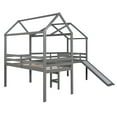 thumbnail image 3 of Gray Twin Size Wood House Loft Bed with Roof,Slide,Guardrail, 3 of 8