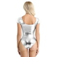 thumbnail image 4 of ZDHoor Women's Shiny Metallic PVC Leather Ballet Leotard Gymnastics Bodysuit Short Sleeve Unitard Tops Silver S, 4 of 7