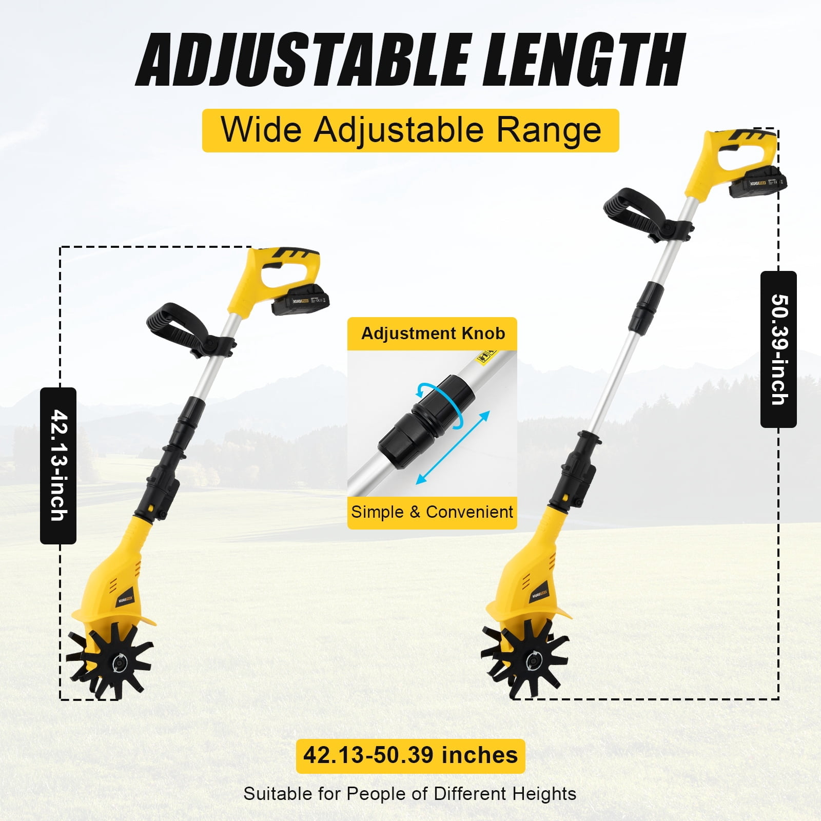Cordless Tiller Cultivator,20V 250 Rpm Electric Tiller,3.9inch Wide Garden Tiller, Telescopic Handle,for Lawn,Yard,Soil Cultivation
