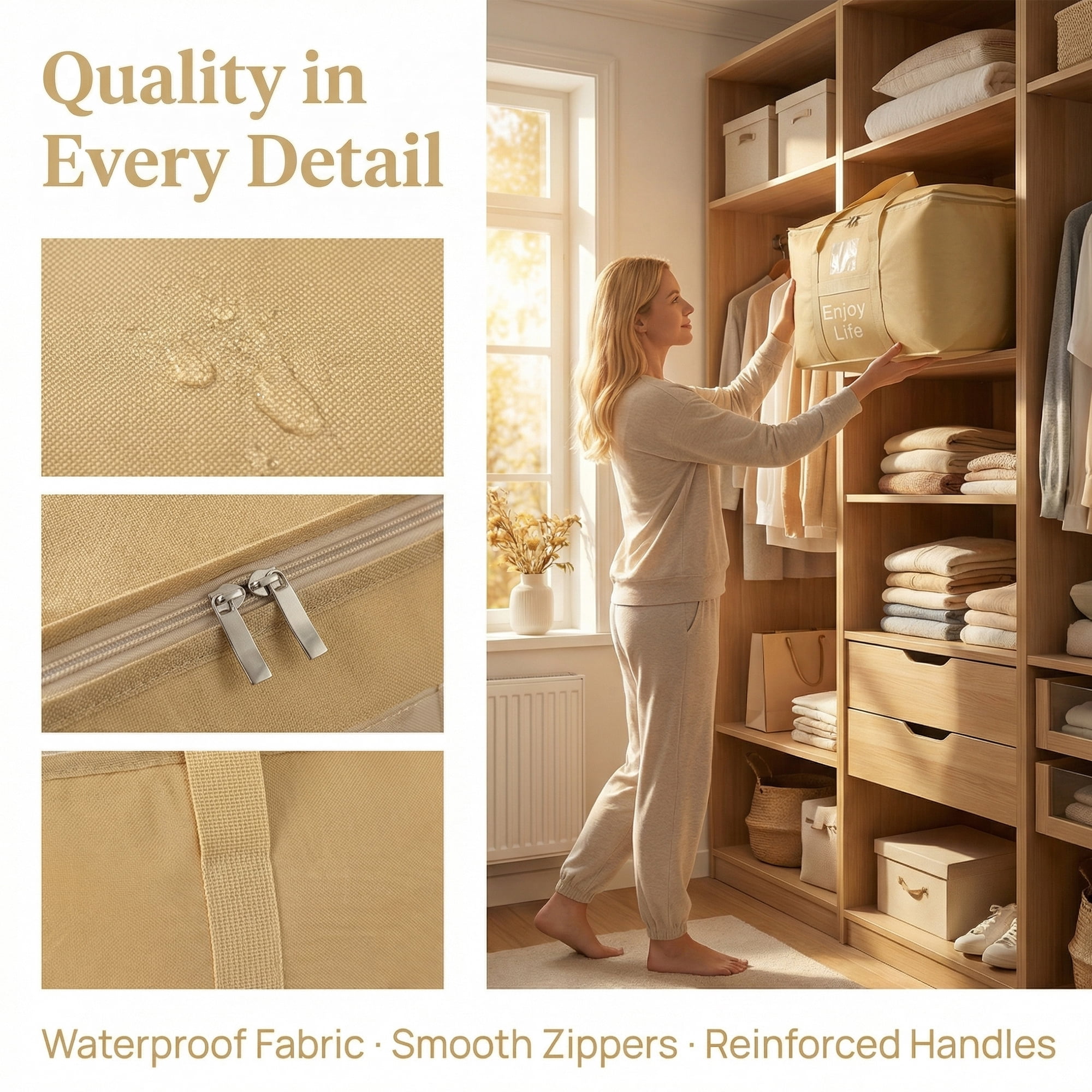 Unique Bargains Foldable Storage Bags for Storing Clothing Light Brown 17.7"x13"x9.8"