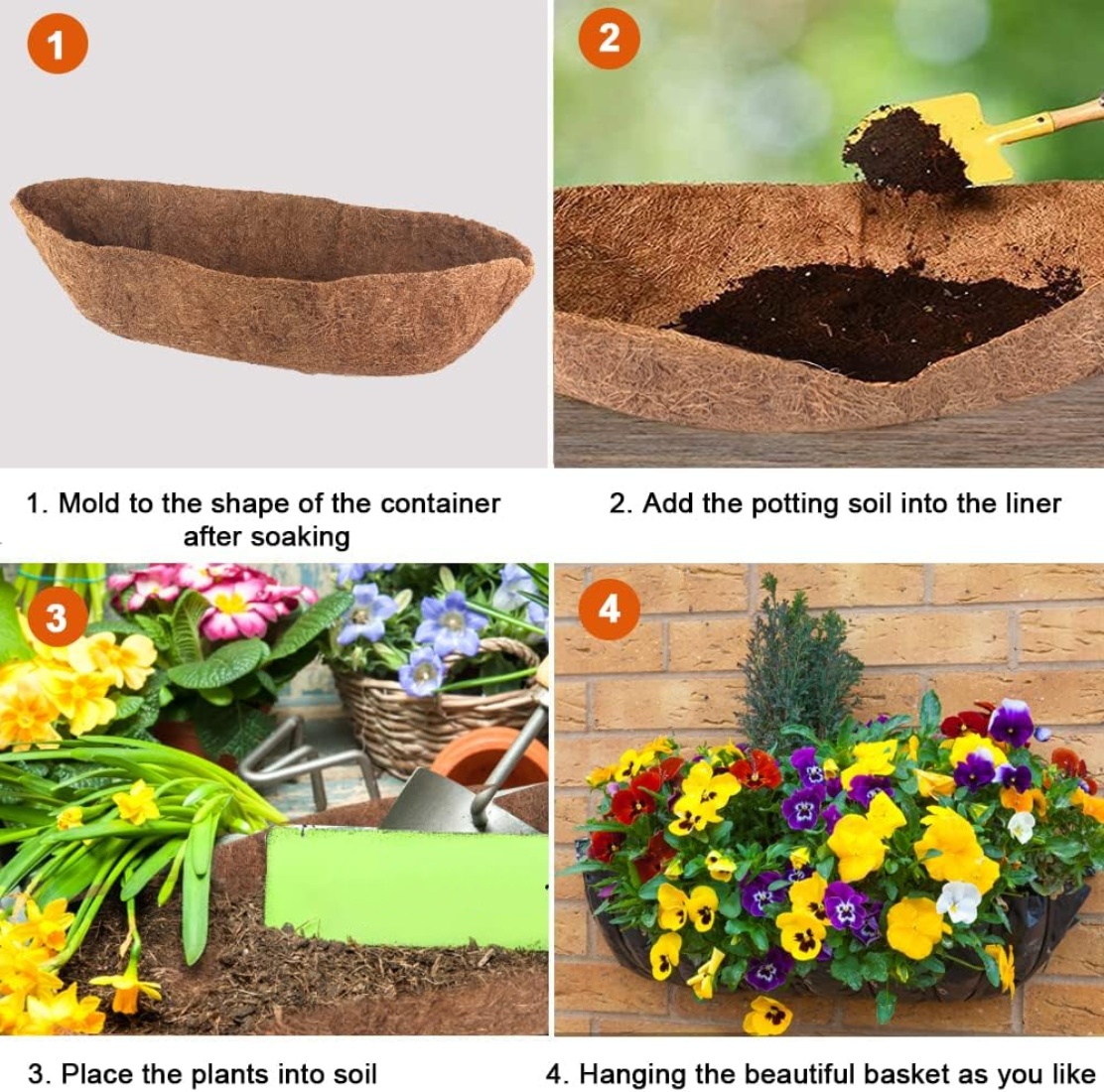 30 inch Trough Coco Liner for Planters, 2 Pack Coconut Coir Replacement Liner, Coconut Fiber for Window Box Liners, Fence Flower Baskets, Garden Flower Pot