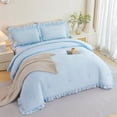 thumbnail image 6 of URBONUR 5Pcs Light Blue Full Size Bed in A Bag Ruffled Comforter Sets Farmhouse Bedding Sets with Sheets Lightweight Microfiber Bed Sets(Blue Full), 6 of 10