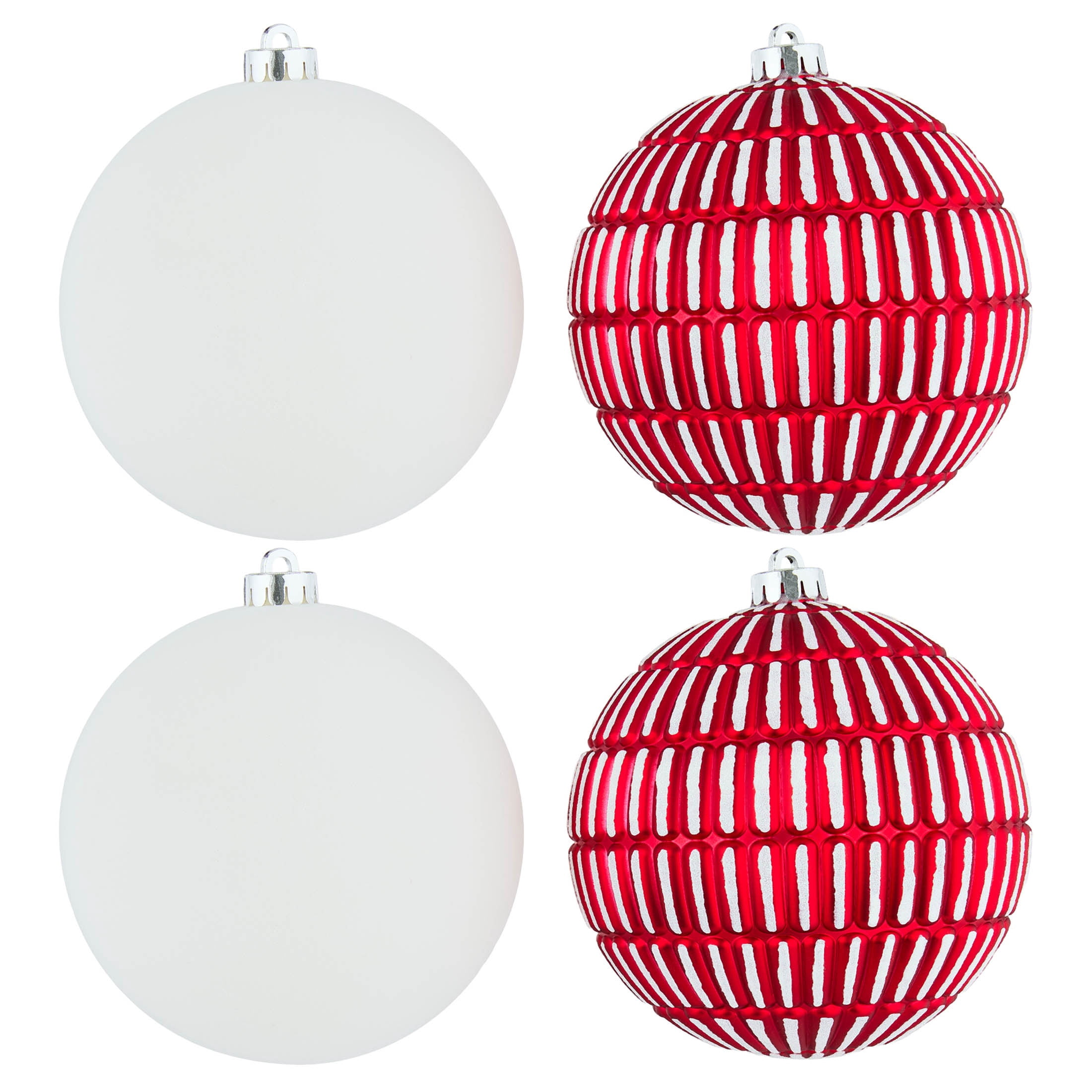 4-Count Red and White Ball Shatterproof Christmas Ornaments, 6", by Holiday Time