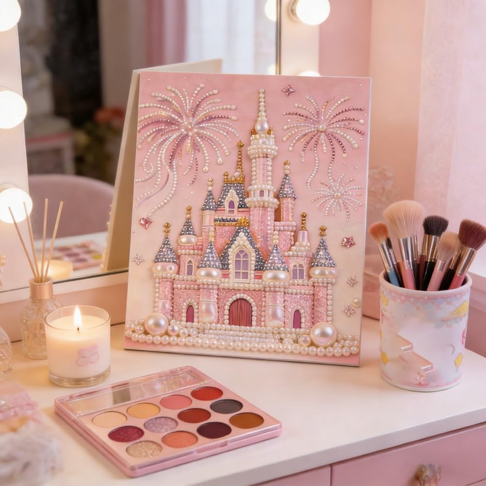 DIY Beaded Art Kit Castle Pearl Painting Textural Canvas Craft Set, 15.7in Creative Hobby Sparkling Wall Decor Gift for Home Art Lovers
