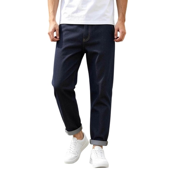 LODIENY Straight Leg Jeans for Men Slim Fit Cuffed Skinny Stretch Basic Denim Pants Dark Blue XXXL