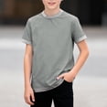 thumbnail image 5 of Kids Summer T-shirts Short Sleeve Ringer Tops for Boys Girls Crewneck Colorblock Loose Fit Casual Base Tees (5 Years, Gray), 5 of 8