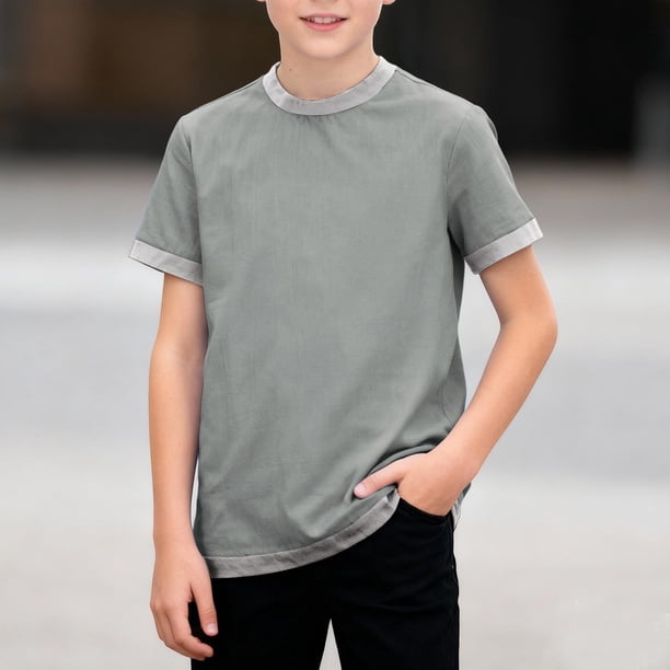 Camiseta informal de manga corta con cuello redondo y color liso para niños de 3 a 12 años