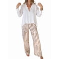 thumbnail image 3 of Conjunto de Dos Piezas para Mujer, con Estampado Geométrico, Pantalones de Cintura Alta y Camisa Sencilla. Caqui XXL, 3 of 9
