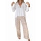 thumbnail image 3 of Conjunto de Dos Piezas para Mujer, con Estampado Geométrico, Pantalones de Cintura Alta y Camisa Sencilla. Caqui M, 3 of 9