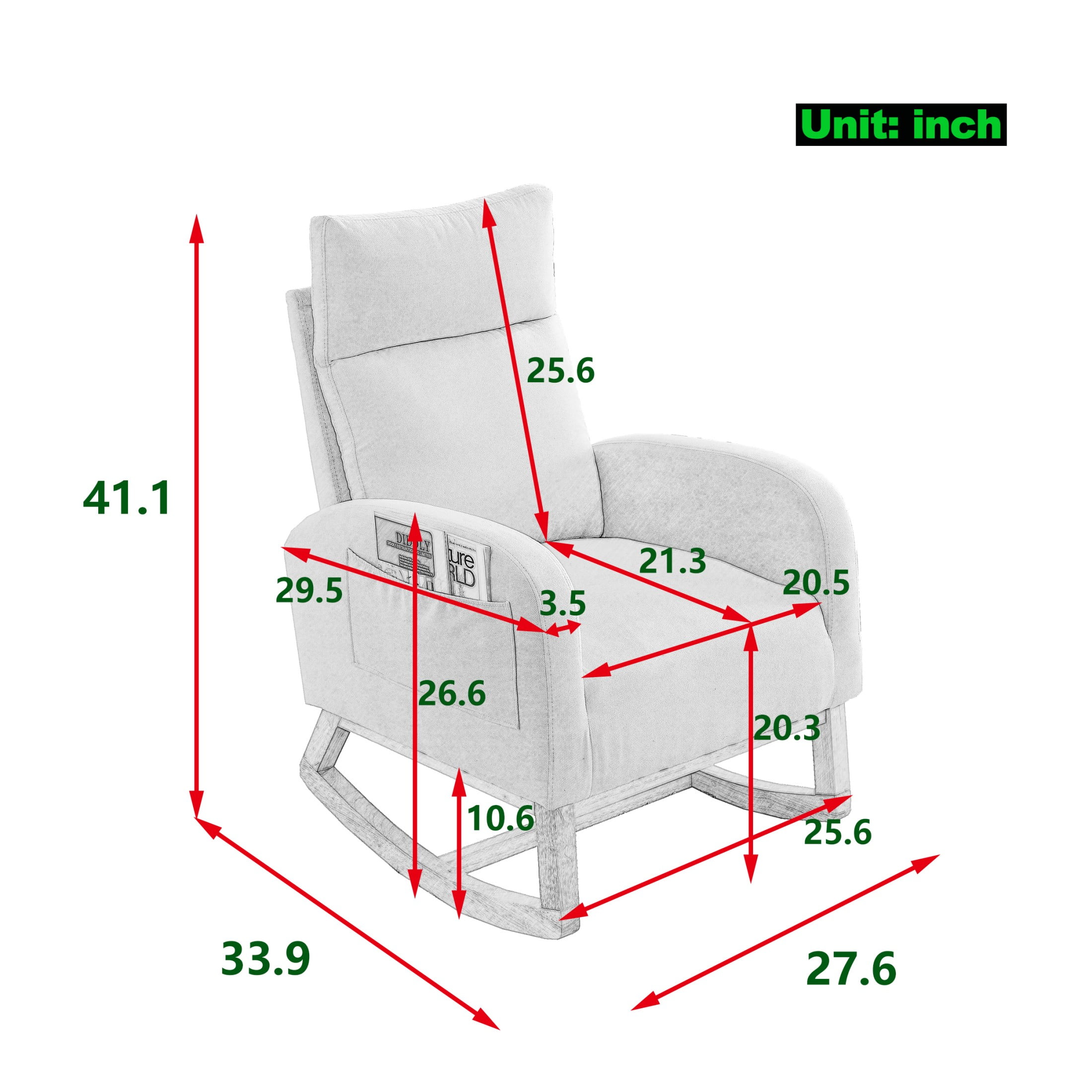 Onbeam Rocking Chair for Nursery - Living Room Lounge Armchair with Side Pockets - Coffee Fabric