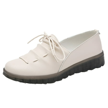 

KaLI_store Running Shoes Womens Women Casual Lace-Up Walking Sneakers Beige