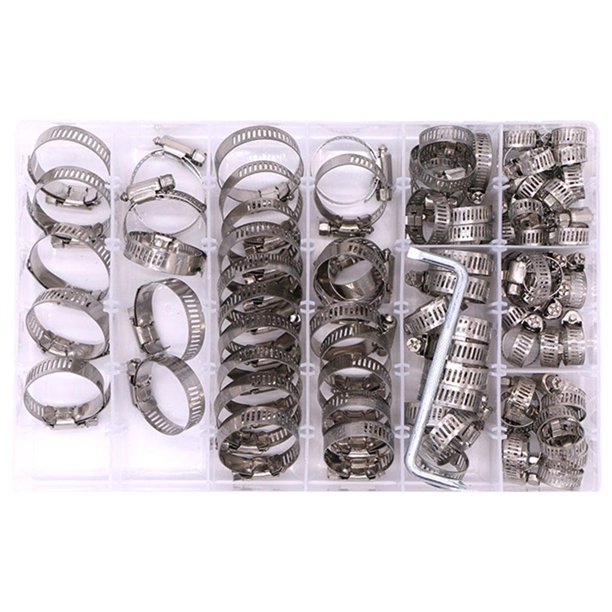 Hose Clamps 8 Sizes 90pcs with Z Screwdriver Set Holder Pipes Tools