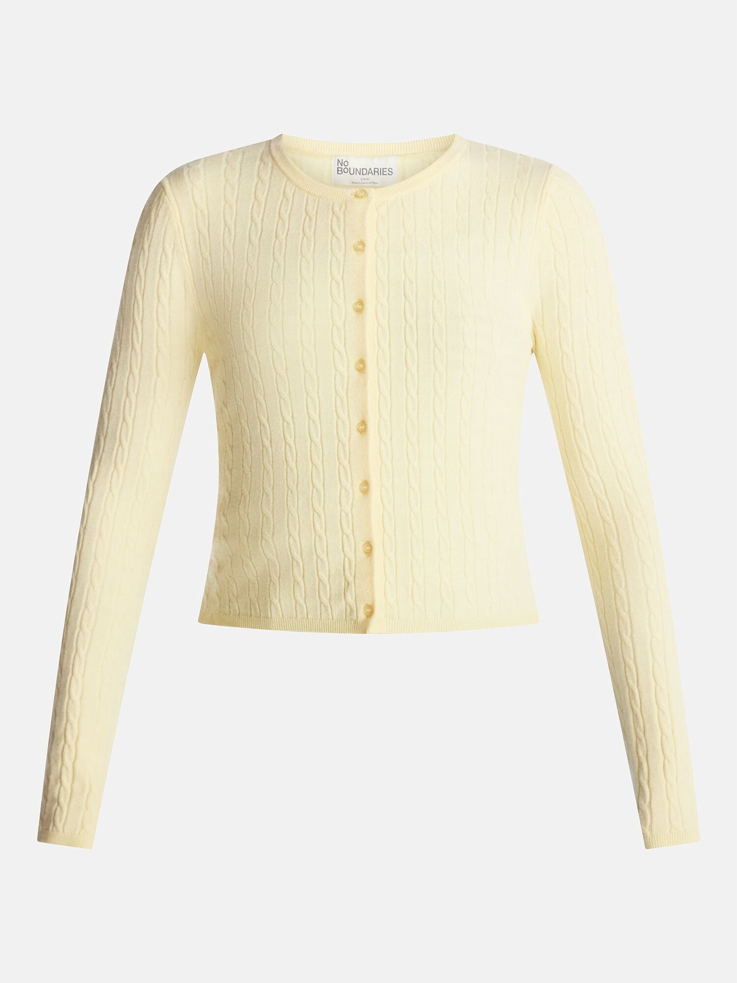 No Boundaries Cable Knit Crewneck Cardigan, Women's XXS-4X