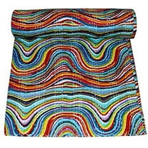 Yuvancrafts Vintage Multicolor Striped Patchwork Cotton Bedspread - Twin