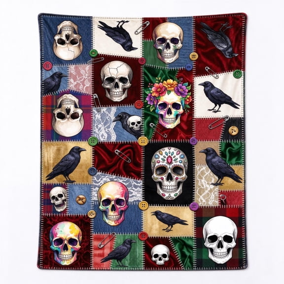 Skull Blanket Halloween Day of The Dead Decor Horror Throw Blanket Gifts Warm Soft Plush Lightweight Fleece Flannel Winter Couch Bedding Blankets for Adults Women 50x40