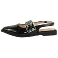 thumbnail image 2 of TOP MODA Women Pointed Toe Slingback Flats Elastic Ankle Strap Low Heel Dress Shoes Buckle Design ARTIST-1 Black Patent 9, 2 of 5