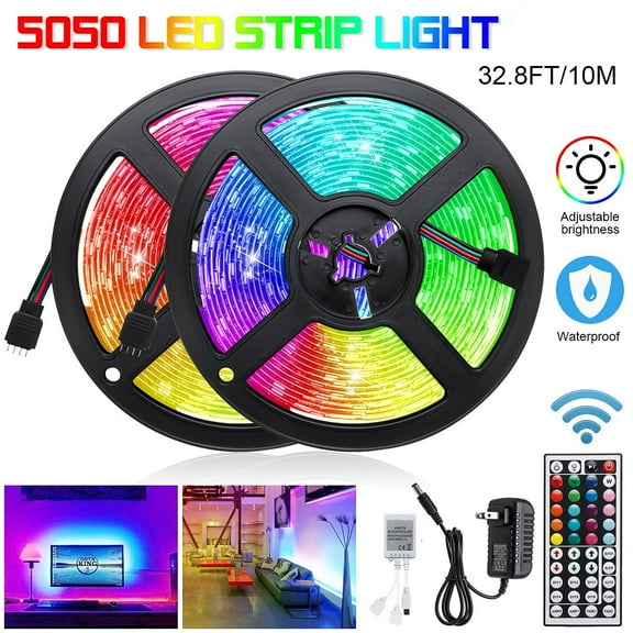 Fifet 32.8ft Led Strip Lights, RGB 5050 Flexible Strip Lights, Color Changing Kit with 44 Keys IR Remote, For Living Room Ceiling,