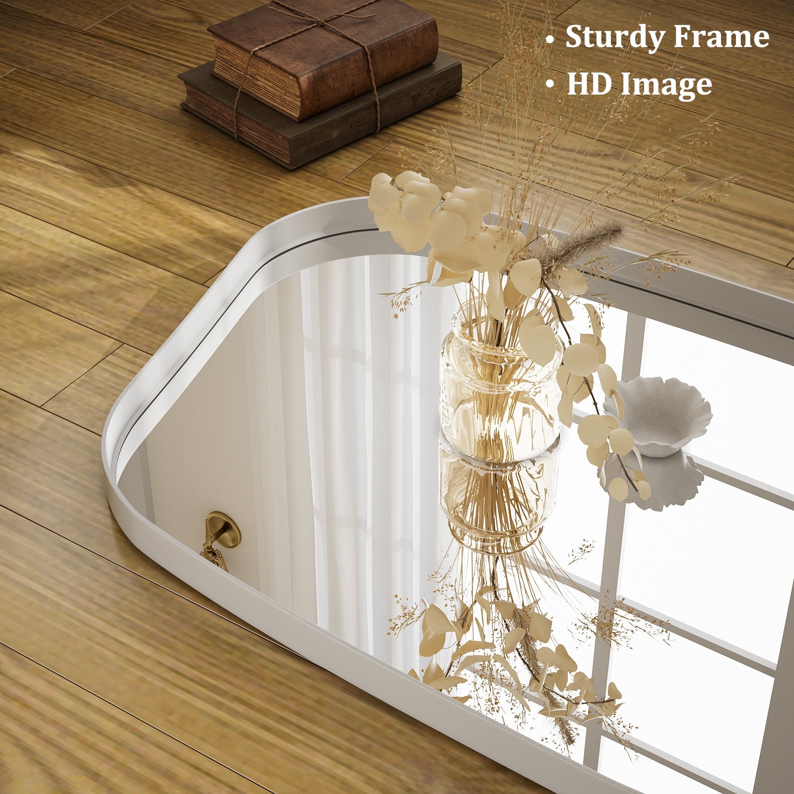 Gleamira 40"x26" Irregular Wall Mirror Bathroom Mirror with Metal Frame Wall Decor Mirror, White