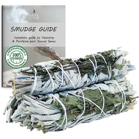 3 Pack Mixed White Sage and Peppermint Leaves Smudge Sticks | Grown in California Smudge Bundles | Smudge Guide Included