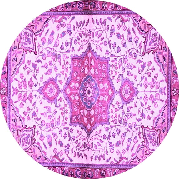 Ahgly Company Indoor Round Medallion Purple Traditional Area Rugs, 3' Round