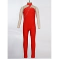 thumbnail image 3 of YEAHDOR Kids Girls Dance Unitard Long Sleeve Skating Jumpsuit Mesh Rhinestone Patchwork Jumpsuit Gymnastics Bodysuit Red 10, 3 of 7
