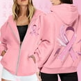 thumbnail image 4 of Breast Cancer Awareness Hoodies for Women 2025 Fleece Lined Zip Up Hoodie with Pockets Hooded Sweatshirt Pullover Tops, 4 of 7