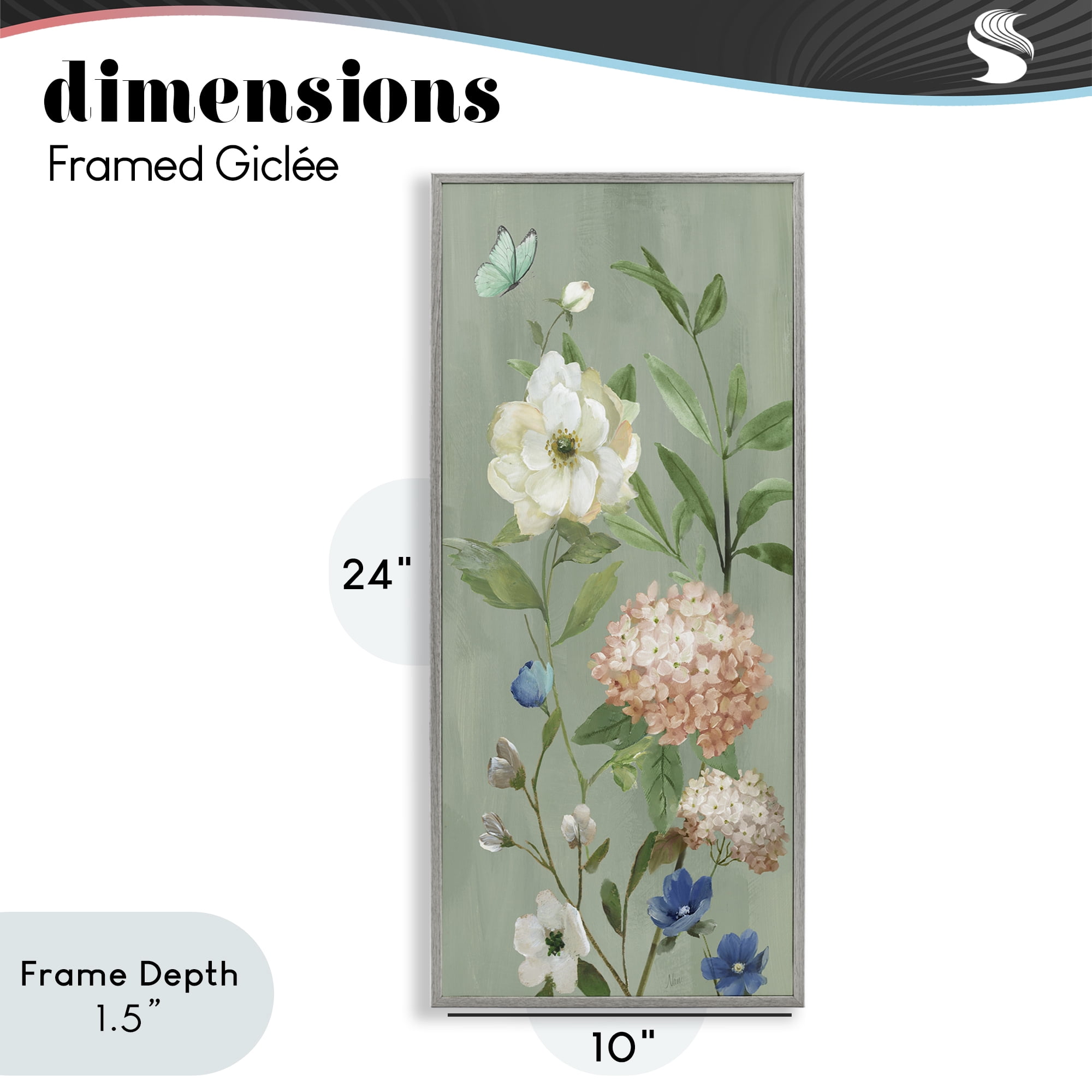 Stupell Industries Mint Floral Cluster & Butterfly Gray Framed Giclee Art, design by Nan