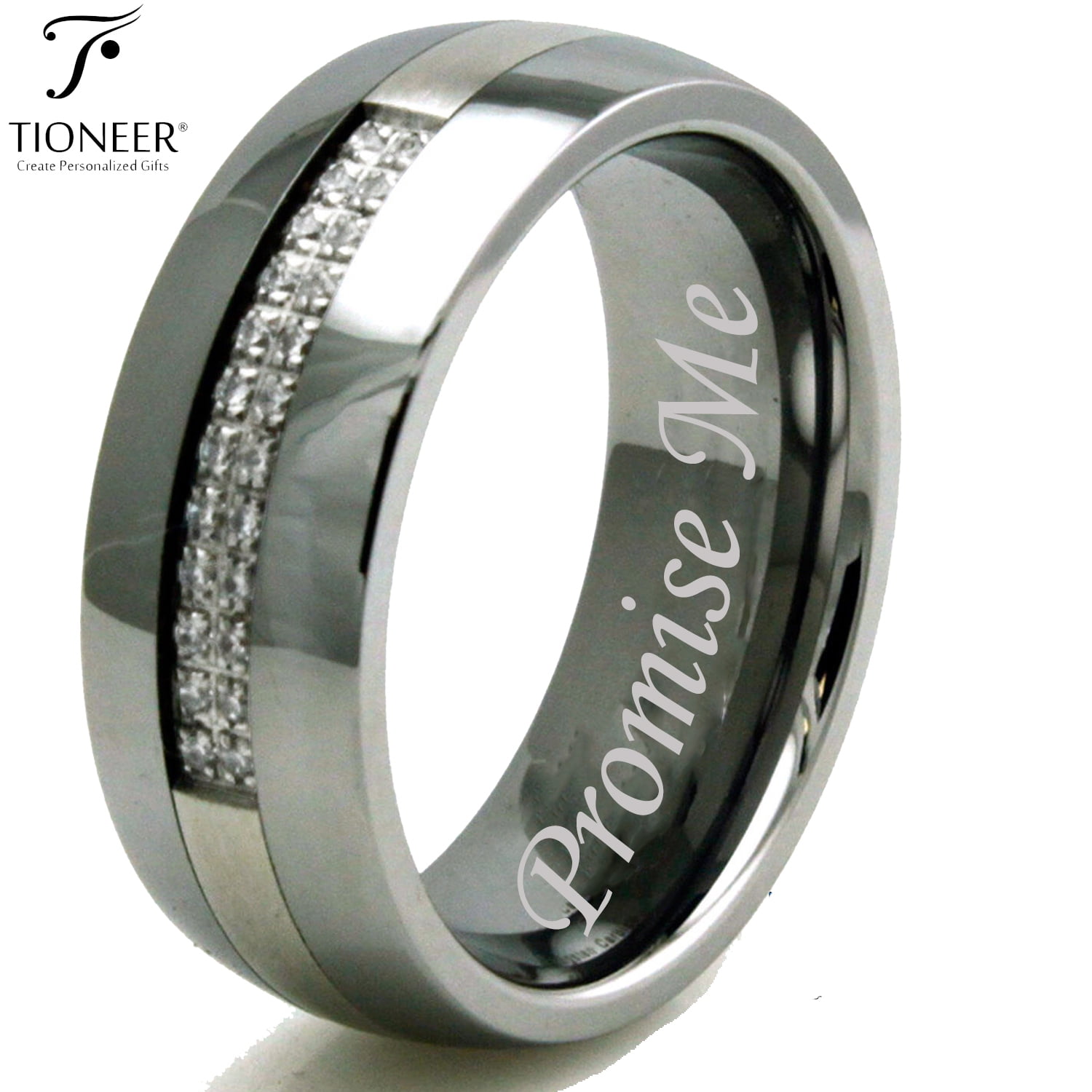8MM TUNGSTEN Band Stainless Steel Engagement Bridal Wedding Promise CZ Ring Set 