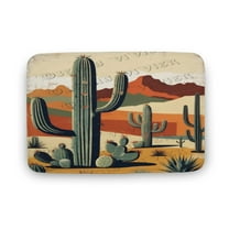 Southwest Cactus Print Bath Rug, Coral Velvet, 16"x24",Machine Washable Bath Mats for Bathroom Floor, Tub and Shower, Home Decor Accessories