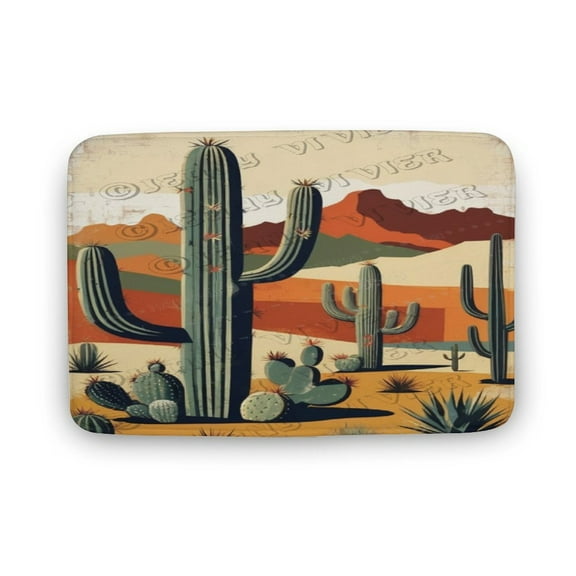 Southwest Cactus Print Bath Rug, Coral Velvet, 16"x24",Machine Washable Bath Mats for Bathroom Floor, Tub and Shower, Home Decor Accessories