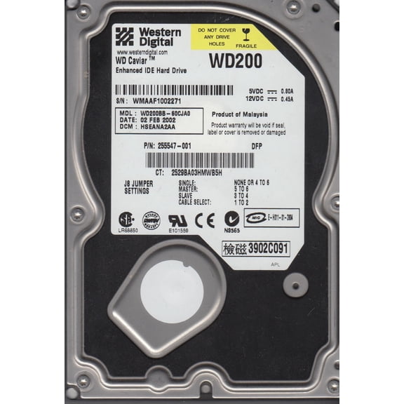 WD200BB-60CJA0, DCM HSEANA2AA, Western Digital 20GB IDE 3.5 Hard Drive