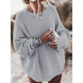 thumbnail image 4 of Women'S Oversized Sweaters Batwing Sleeve Mock Neck Jumper Tops Chunky Knit Pullover Sweater Gray S, 4 of 8