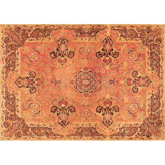 Ahgly Company Machine Washable Indoor Rectangle Persian Orange Traditional Area Rugs, 2' x 5'